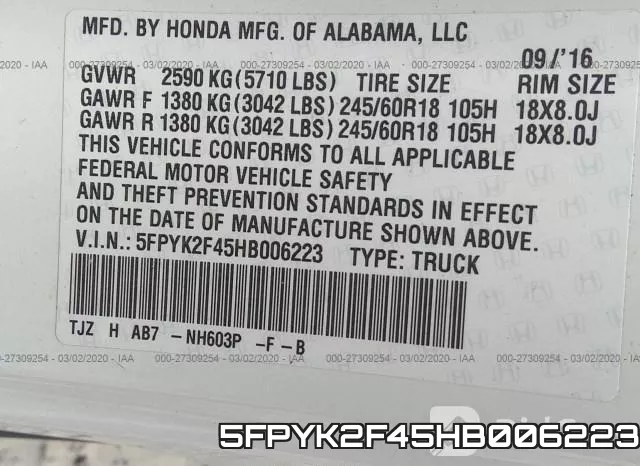 5FPYK2F45HB006223 фото 10