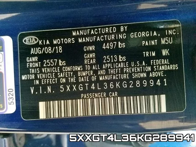 5XXGT4L36KG289941 фото 2