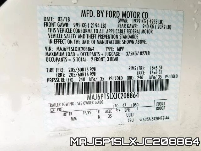MAJ6P1SLXJC208864 фото 2
