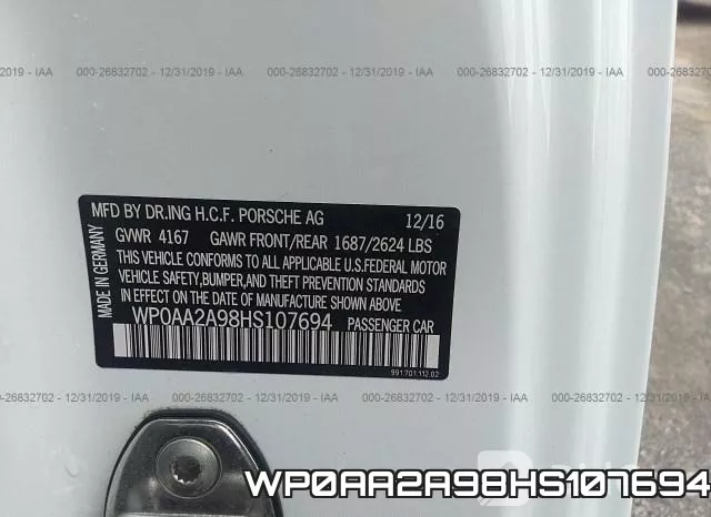 WP0AA2A98HS107694 фото 10
