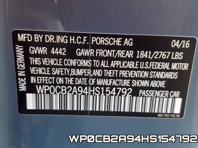 WP0CB2A94HS154792 фото 2