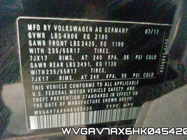 WVGAV7AX6HK045420 фото 2