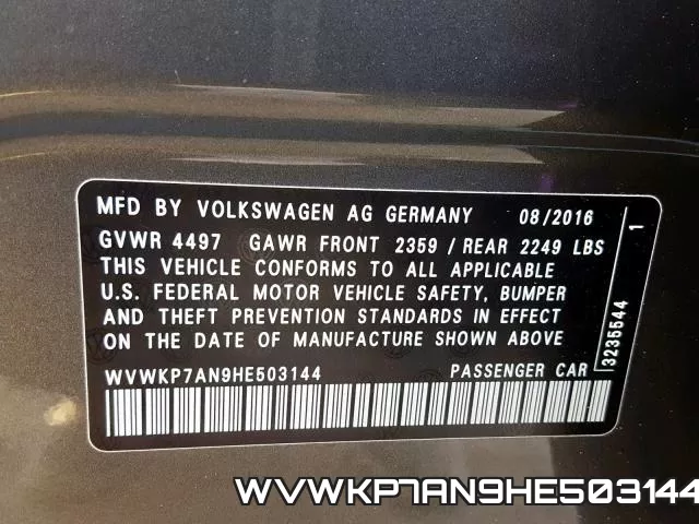 WVWKP7AN9HE503144 фото 2