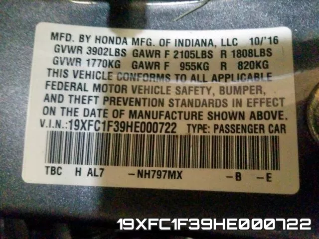 19XFC1F39HE000722 фото 2