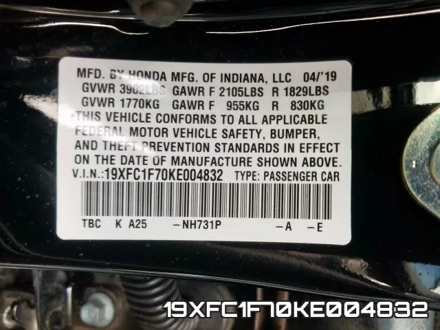 19XFC1F70KE004832 фото 2