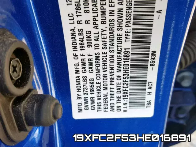 19XFC2F53HE016891 фото 2