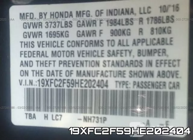 19XFC2F59HE202404 фото 10