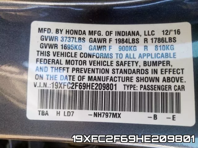 19XFC2F69HE209801 фото 2