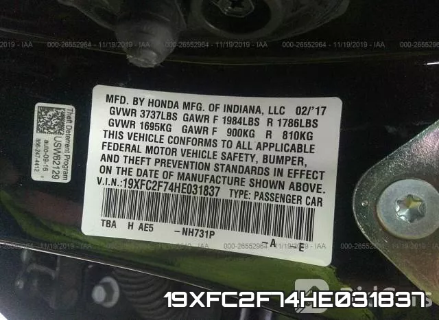 19XFC2F74HE031837 фото 10