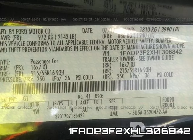 1FADP3F2XHL306842 фото 10
