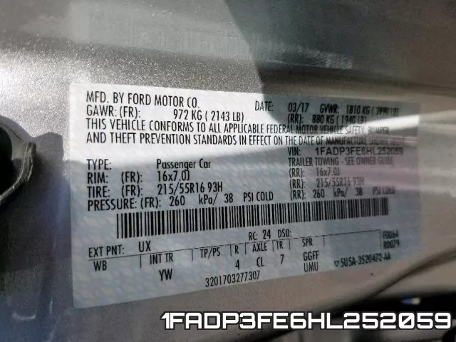 1FADP3FE6HL252059 фото 2
