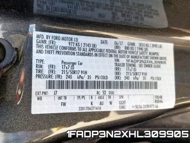 1FADP3N2XHL309905 фото 2