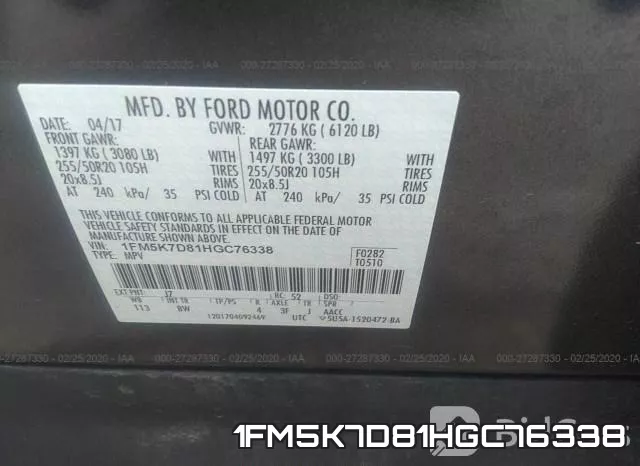 1FM5K7D81HGC76338 фото 10