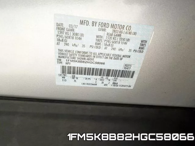 1FM5K8B82HGC58066 фото 2
