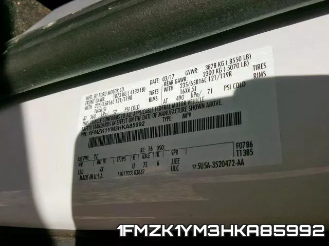 1FMZK1YM3HKA85992 фото 2