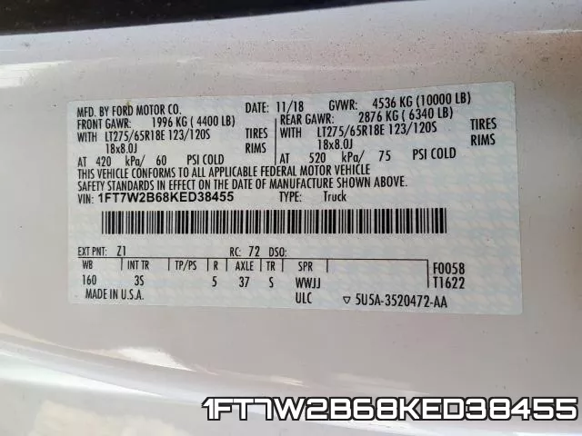 1FT7W2B68KED38455 фото 2