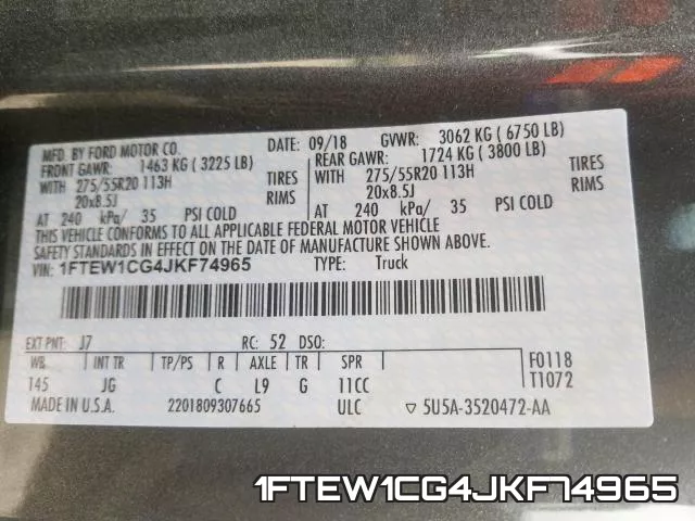 1FTEW1CG4JKF74965 фото 2