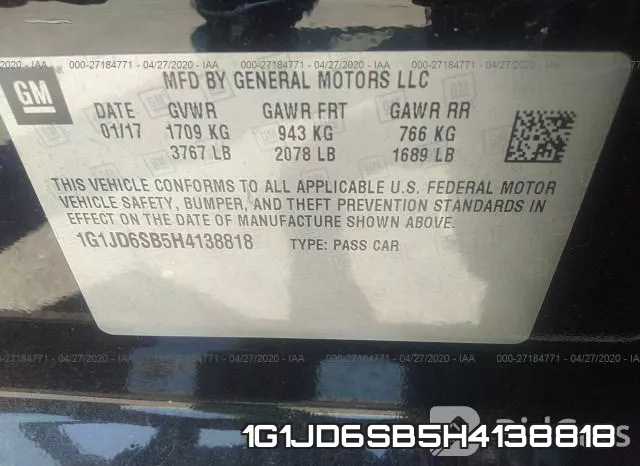 1G1JD6SB5H4138818 фото 10