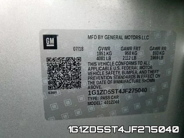 1G1ZD5ST4JF275040 фото 2