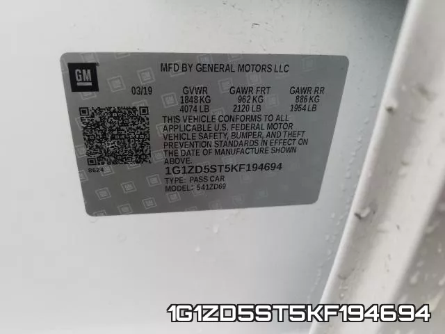 1G1ZD5ST5KF194694 фото 2