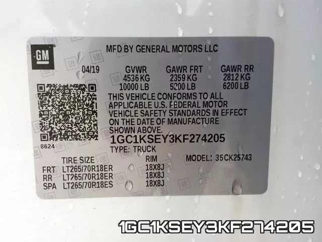 1GC1KSEY3KF274205 фото 2