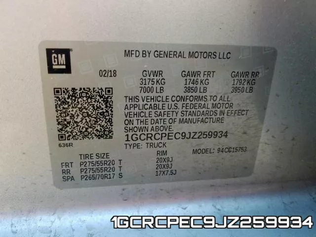 1GCRCPEC9JZ259934 фото 2
