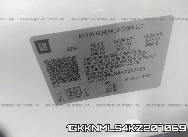 1GKKNMLS4KZ207069 фото 10