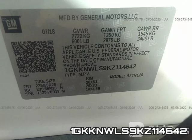 1GKKNWLS9KZ114642 фото 10