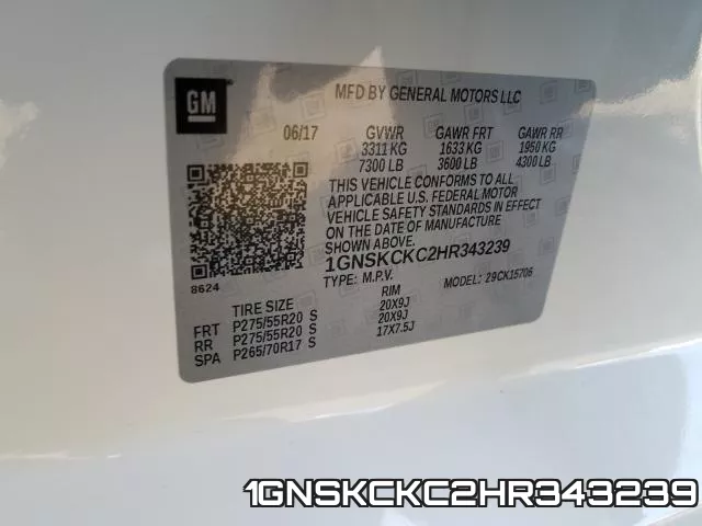 1GNSKCKC2HR343239 фото 2