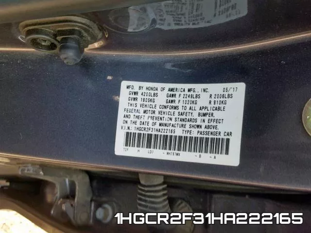 1HGCR2F31HA222165 фото 2