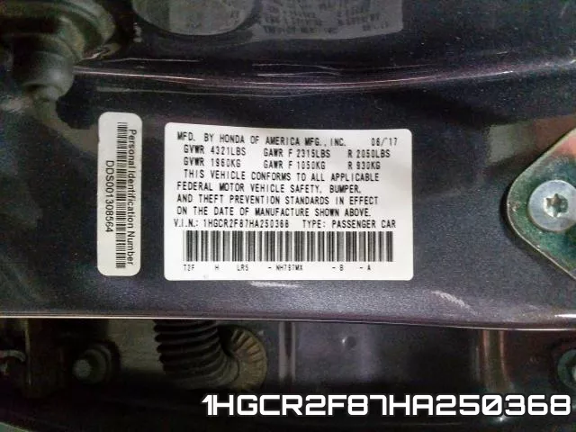 1HGCR2F87HA250368 фото 2