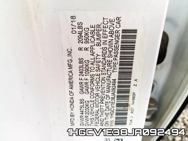 1HGCV1E38JA092494 фото 2