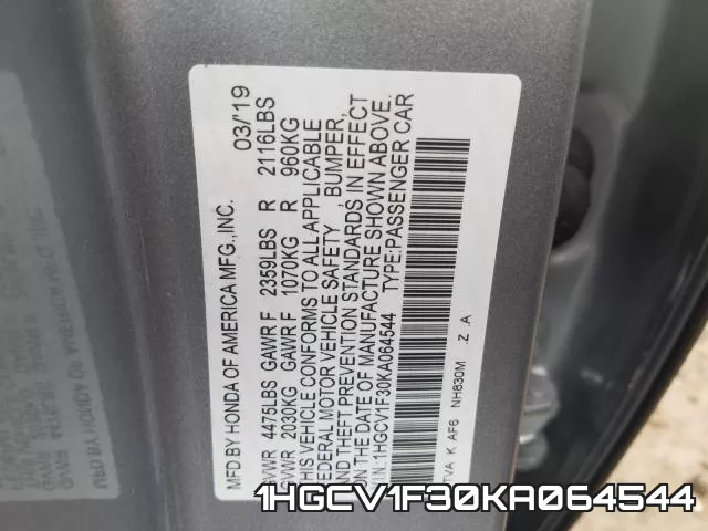 1HGCV1F30KA064544 фото 2