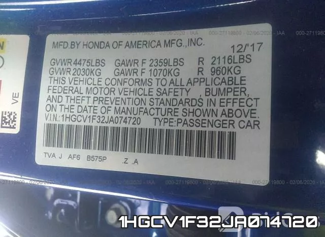 1HGCV1F32JA074720 фото 10