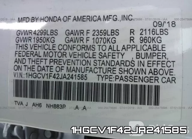 1HGCV1F42JA241585 фото 10