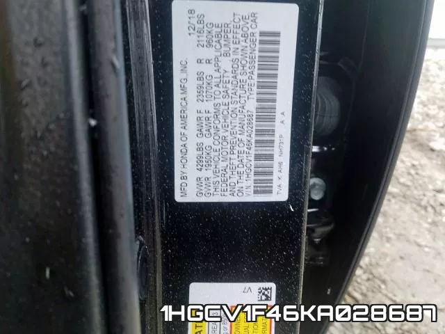 1HGCV1F46KA028687 фото 2