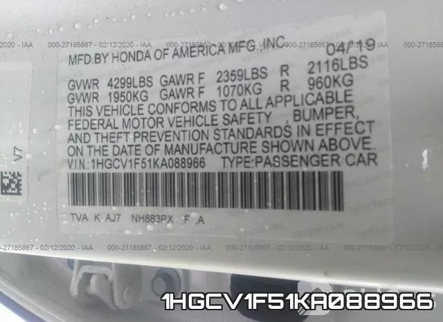 1HGCV1F51KA088966 фото 10