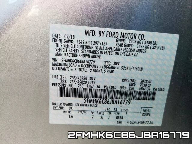 2FMHK6C86JBA16779 фото 2