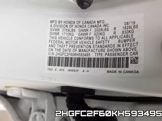 2HGFC2F60KH593495 фото 2
