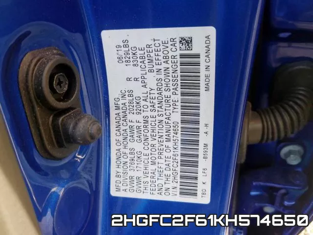2HGFC2F61KH574650 фото 2