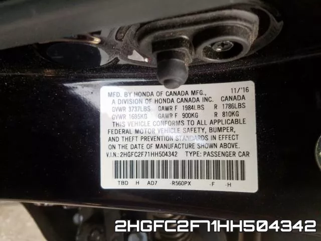 2HGFC2F71HH504342 фото 2