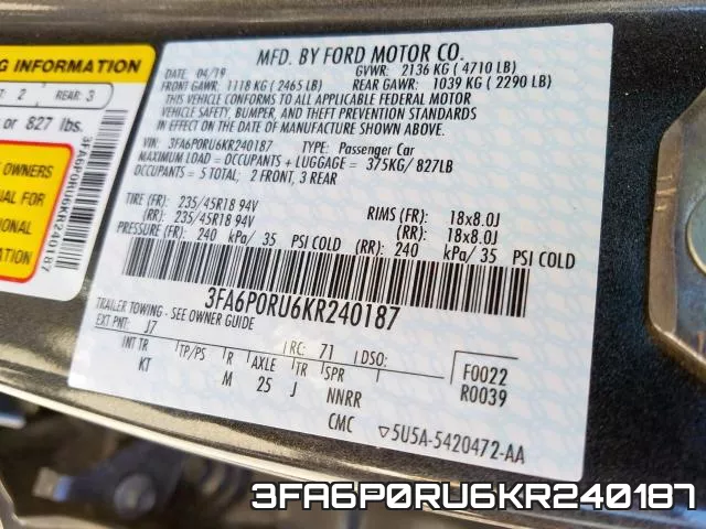 3FA6P0RU6KR240187 фото 2