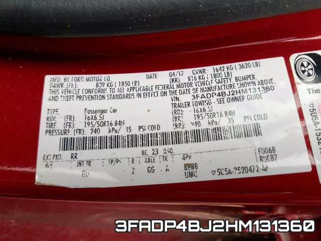 3FADP4BJ2HM131360 фото 2