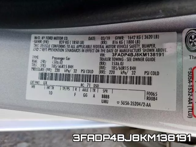 3FADP4BJ8KM138191 фото 2
