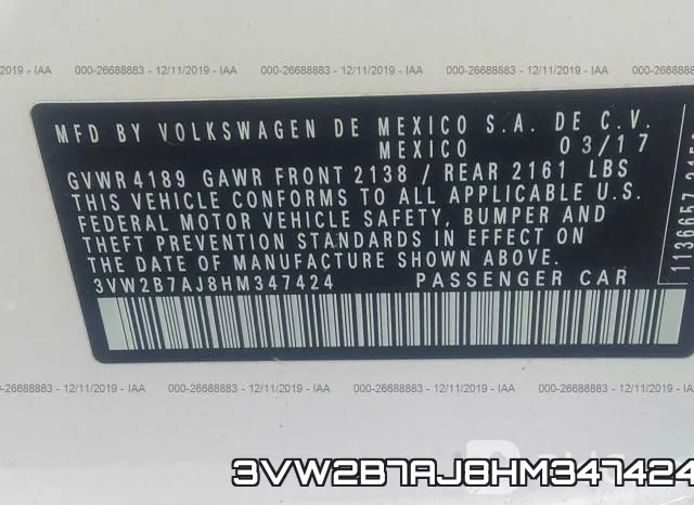3VW2B7AJ8HM347424 фото 10