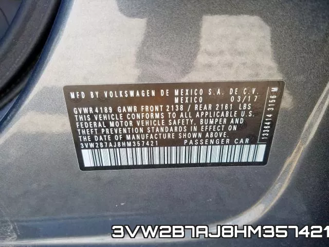 3VW2B7AJ8HM357421 фото 2