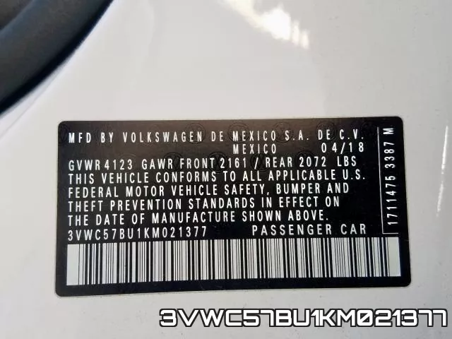 3VWC57BU1KM021377 фото 2