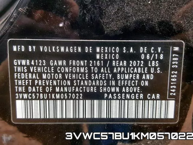 3VWC57BU1KM057022 фото 2