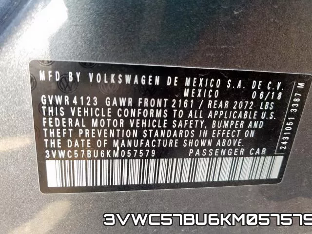 3VWC57BU6KM057579 фото 2