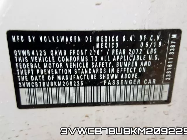 3VWCB7BU8KM209225 фото 2